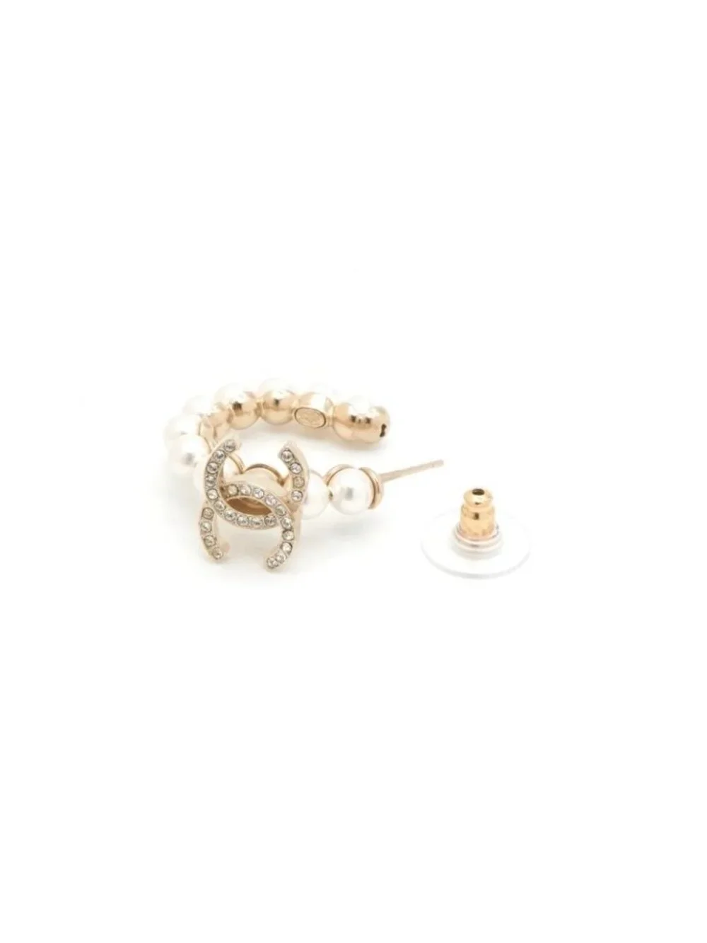 Chanel Earrings Gold CC Logo N5 Rhinestone Hoop